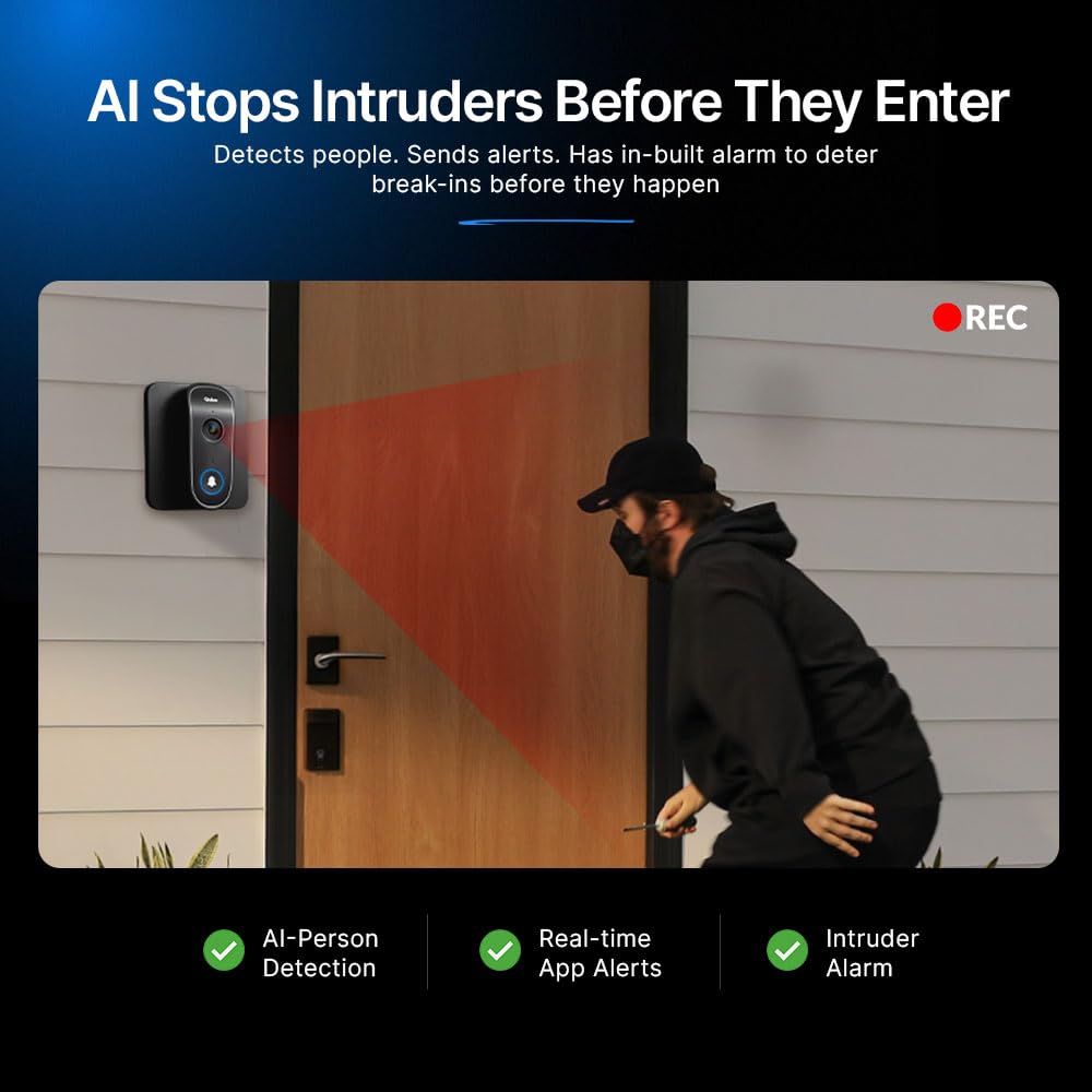 Qubo Smart Wi-Fi Video Doorbell Pro 2K from Hero Group | Instant Phone Visitor Video Call | Intruder Alarm | 3MP 1296P Resolution | 2-Way Talk | NightPulse Vision OC-HCD04BL1 Mahajan Electronics Online