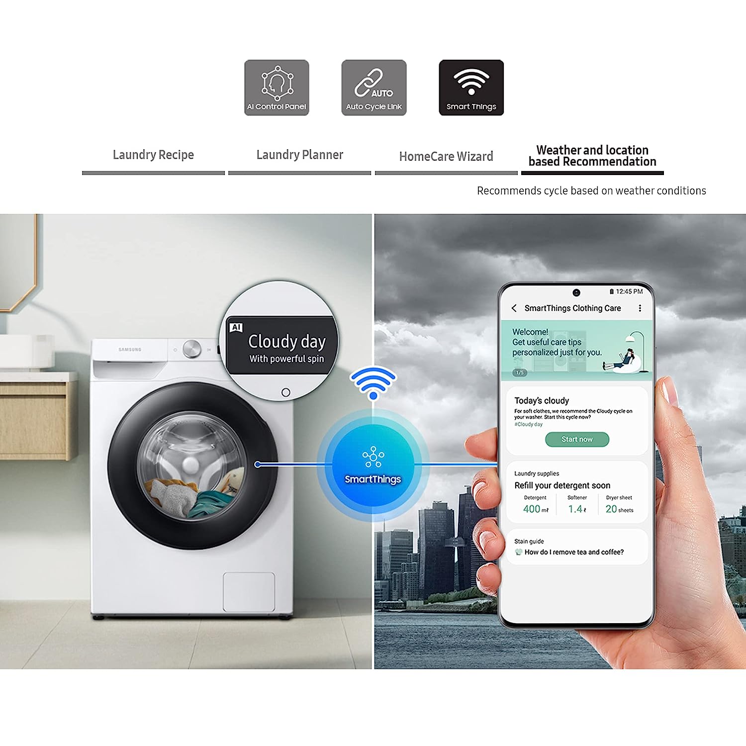 Samsung 12 Kg 5 Star Wi-Fi Inverter Fully-Automatic Front Loading Washing Machine (WW12T504DAB/TL, Black Caviar, In-Built Heater) - Mahajan Electronics Online