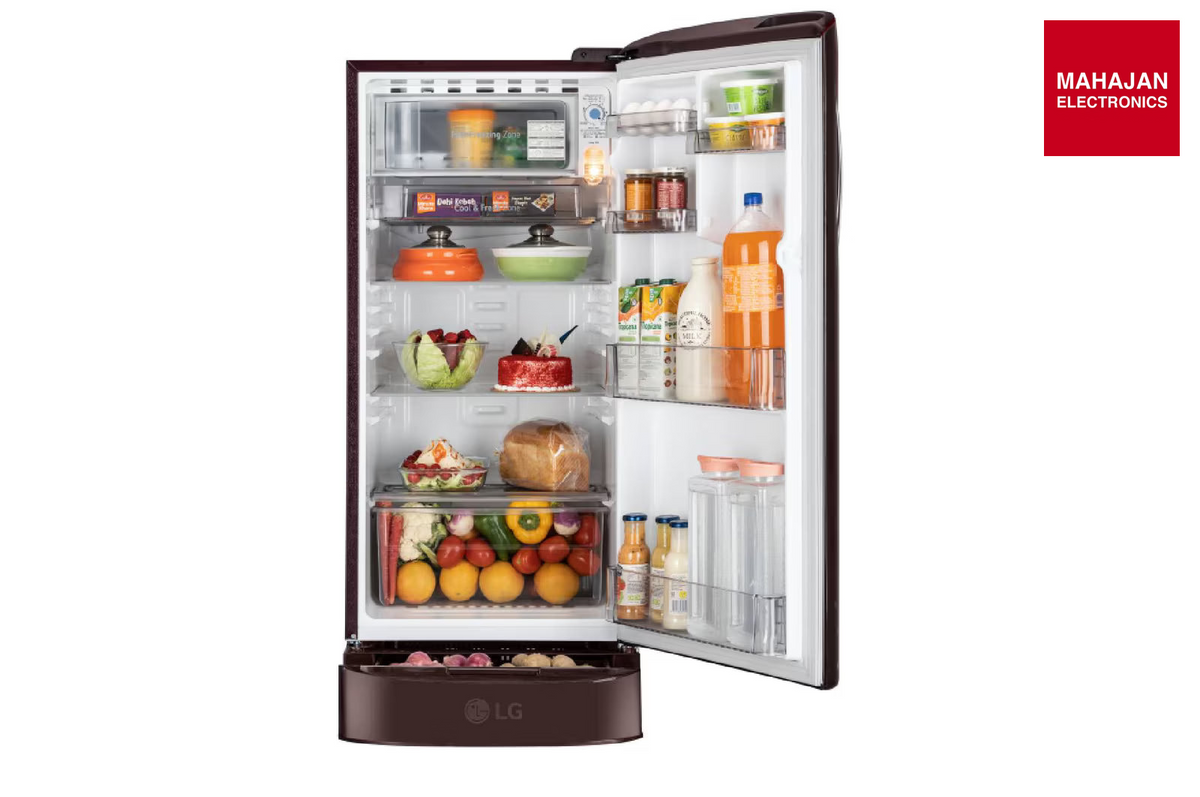 LG GLD1946ZASL 185 L Single Door Refrigerator, Base Stand Drawer, Chiller Tray, Scarlet Lotus, 4 Star – Mahajan Electronics Online.