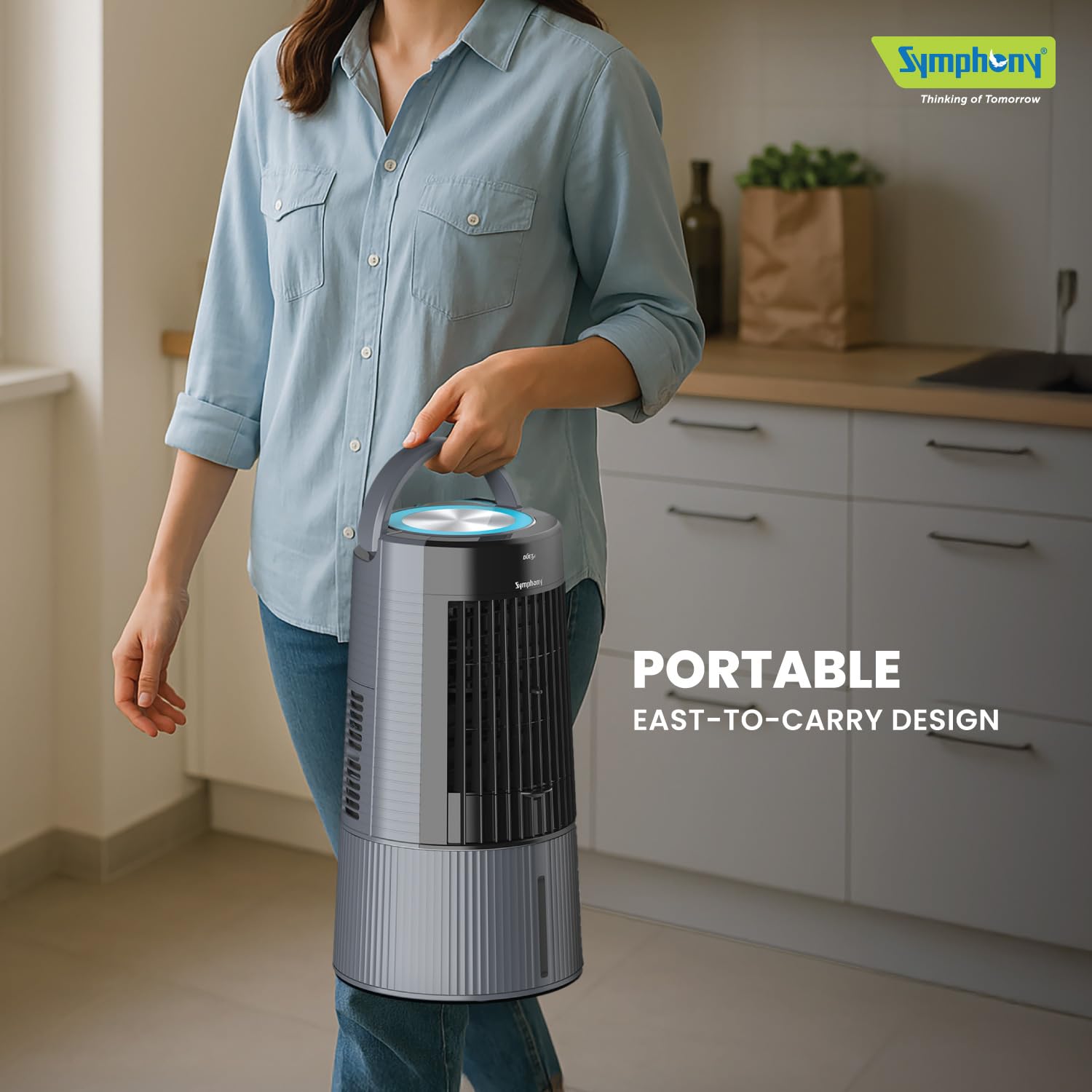 Symphony Duet-i Personal Kitchen Cooling Fan For Home and Office Tabletop with Honeycomb Pad | Kitchen Fans for Home Cooking | Mini Portable Fan | Low Power Consumption (6L, Grey) Mahajan Electronics Online