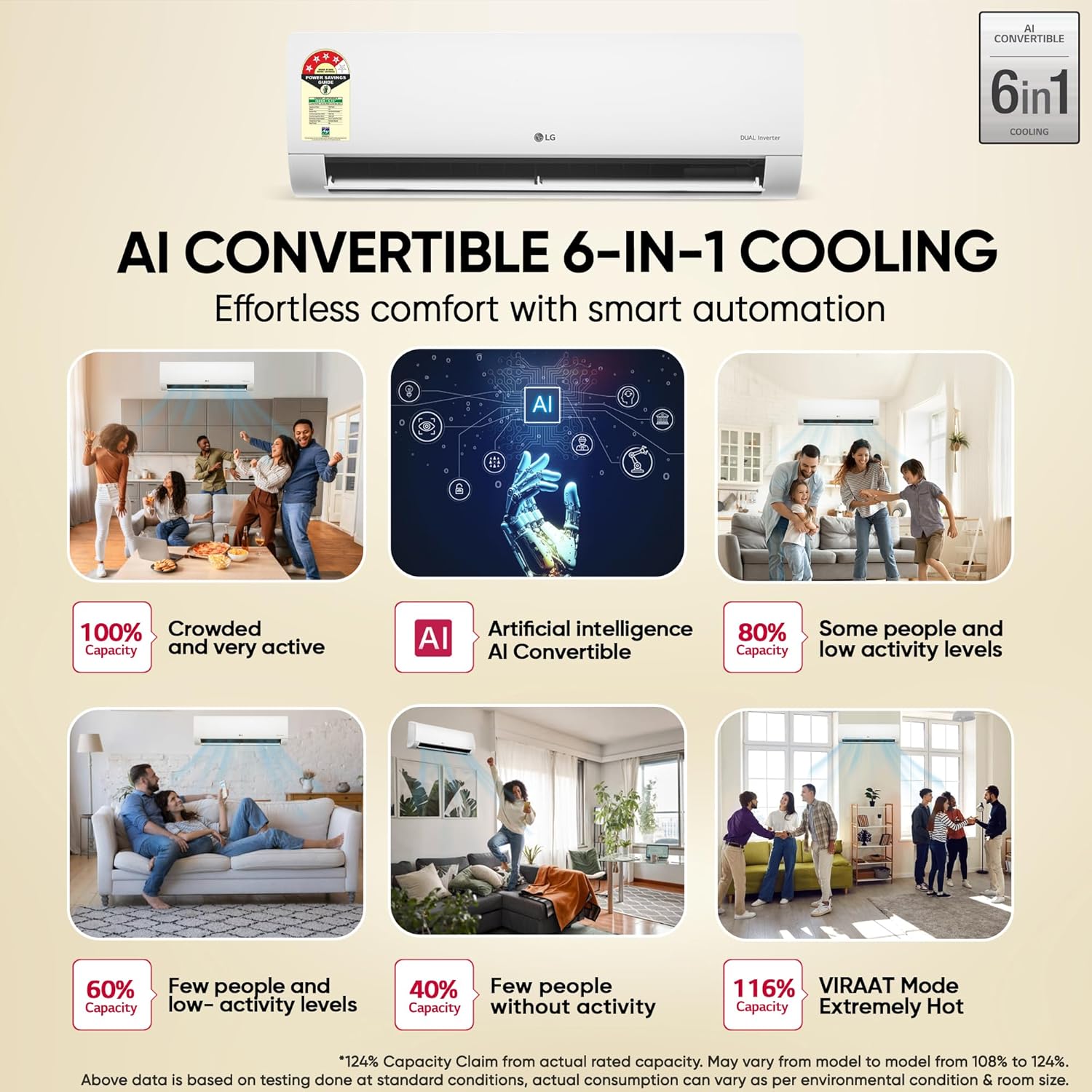LG AS-Q19JNYE 1.5 Ton 4 Star DUAL Inverter Split AC (Copper, AI Convertible 6-in-1, VIRAAT Mode, Faster Cooling & Energy Saving, 4 Way Swing, HD Filter with Anti-Virus Protection & Him Clean,  White) LG