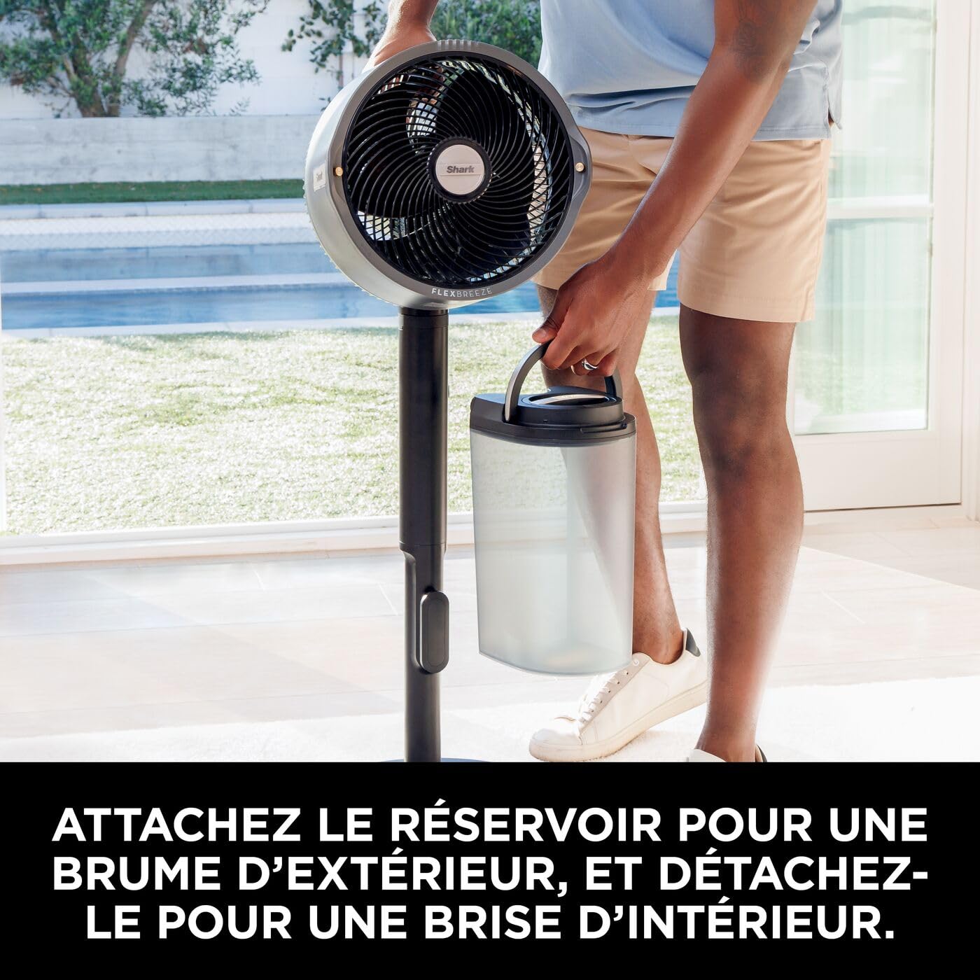 Shark FA300EU FlexBreeze Pro Mist Wireless Indoor/Outdoor Fan, Portable Mister, 20m Range, Free Standing or Tabletop, 5 Speed, Quiet, Remote Control, Charcoal Grey Shark