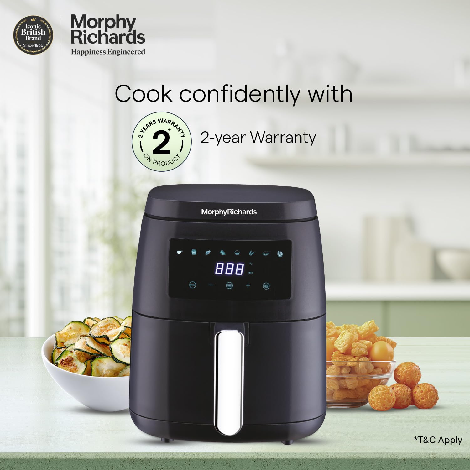 Morphy Richards Digital Air Fryer For Home|1500W With Digital Control|Dual Fan Technology|Adjustable Time & Temperature Control|Voltage Fluctuation Protection|2-Yr Warranty By Brand|Black, 5 liter Mahajan Electronics Online
