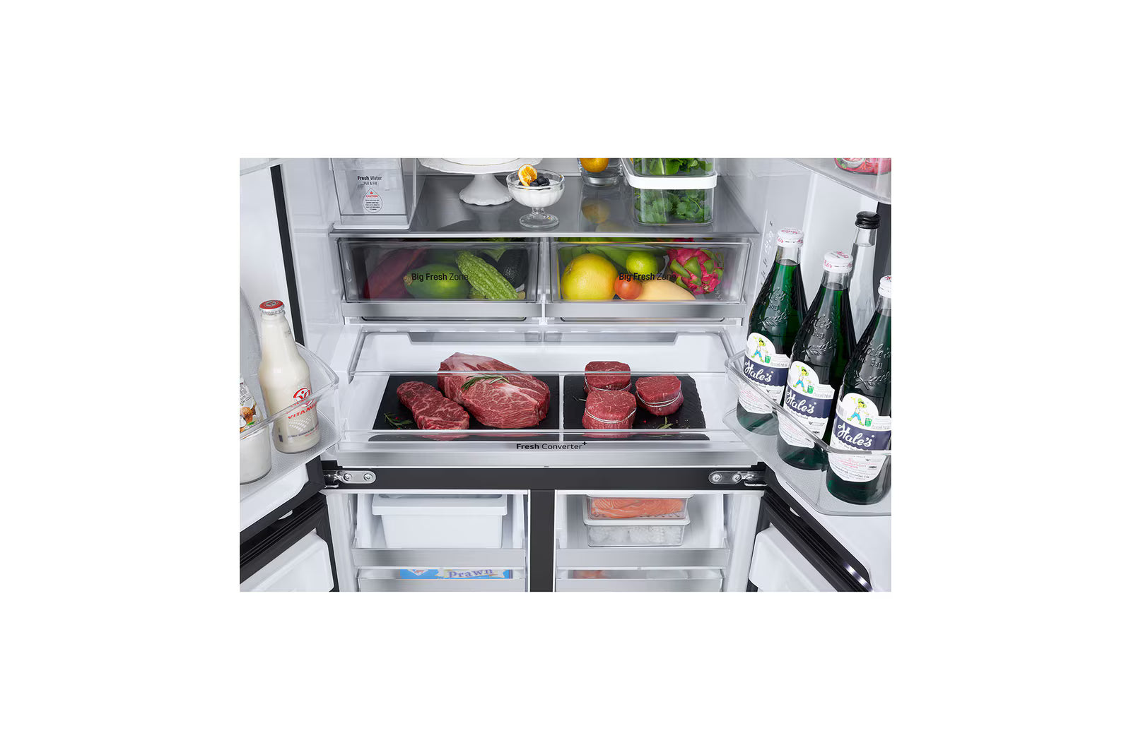 LG GV-K25FFGFB 610L French Door Refrigerator, InstaView, Water Dispenser, Wi-Fi Convertible, Black Glass Finish, 2 Star Mahajan Electronics Online