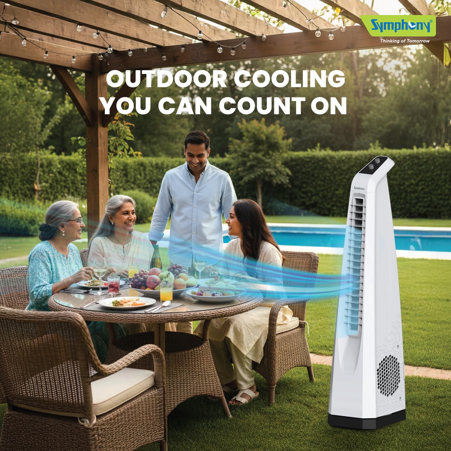 Symphony Surround Sr. Bladeless Tower Fan for Room | 90 Degree Swivel Action, Knob Control Panel | Low Power Consumption | Removable Dust Filter For Clean | 1 Year Warranty | White  Mahajan Electronics online