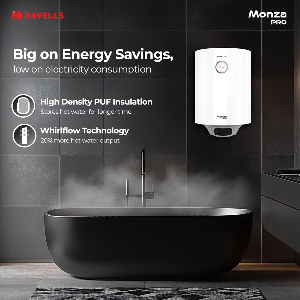 Havells Monza Pro 25L Storage GHWVMPUWAW25 Water Heater(Geyser)|Faster Heating|Safer to use|Saves electricity|Engineered for Hard Water|Endurashield Coated Anti Rust Tank|Whirlflow Technology|High Rise suitable Havells online mahajan electronics
