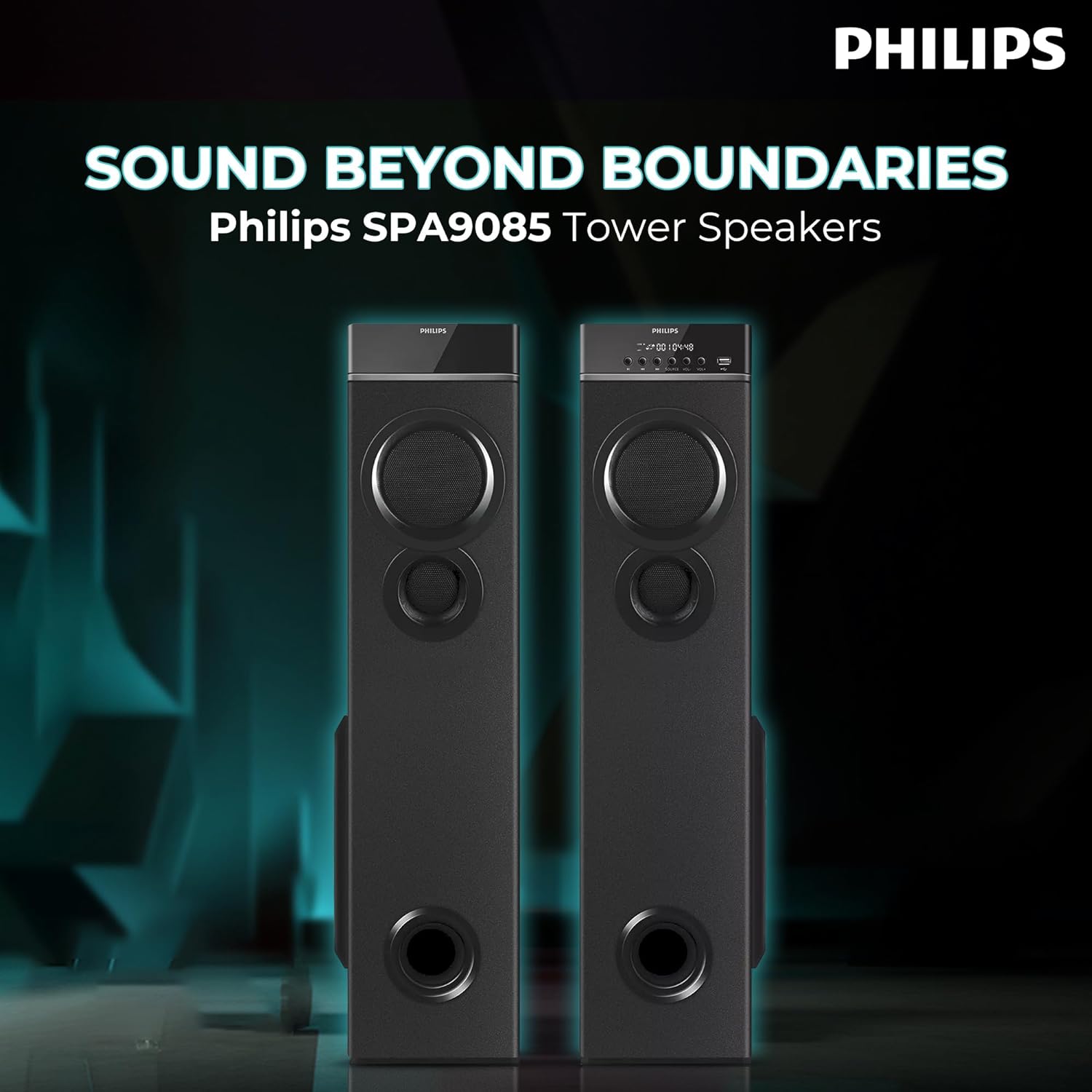 Philips Audio SPA9085 2.0CH 100W Multimedia Tower Speakers with Wireless Microphone Mahajan Electronics Online