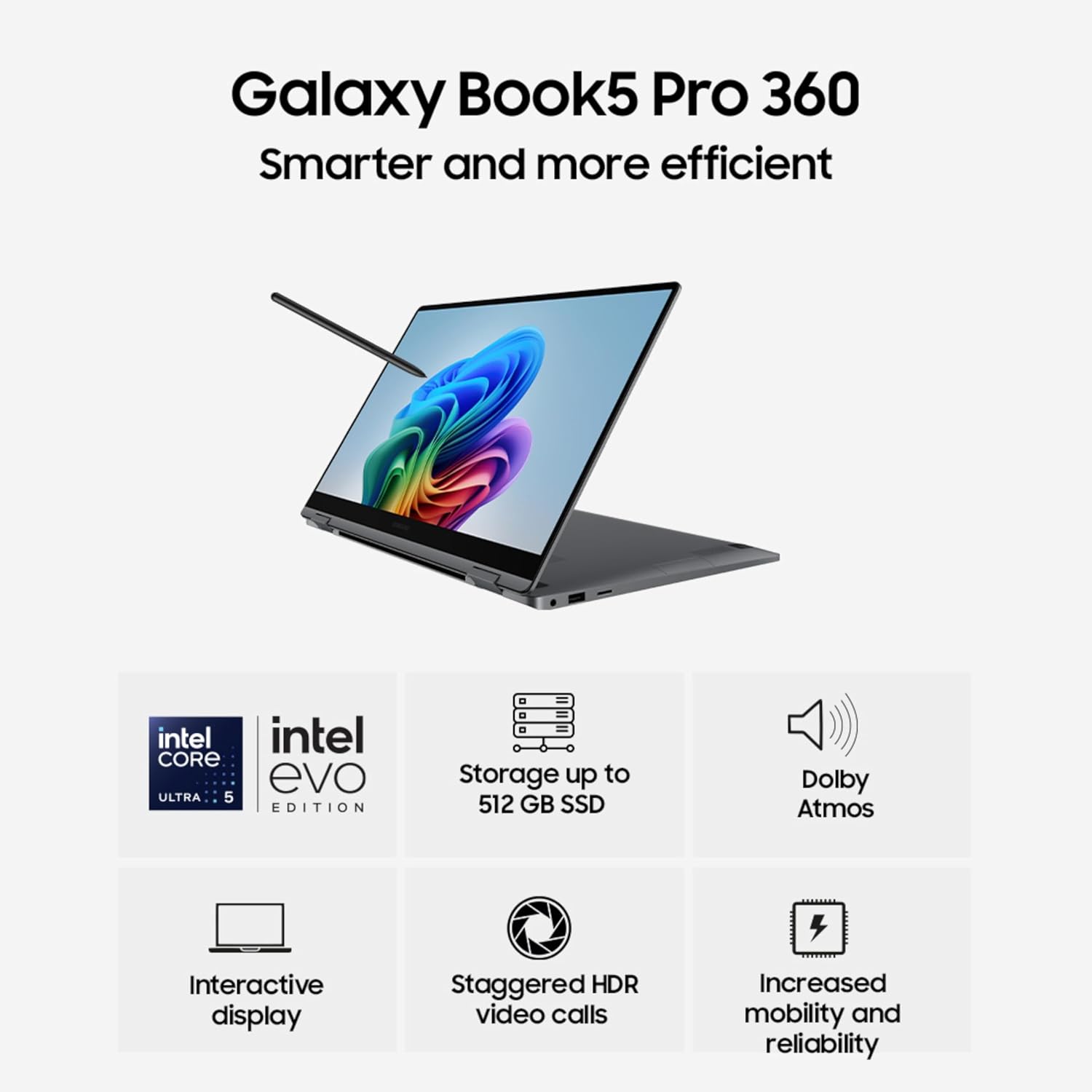 Samsung Galaxy Book5 Pro 360| Intel Evo Core Ultra 5 226V| Built-in AI| 16" (40.6cm) Touchscreen 2-in-1 Dynamic AMOLED 2X 120Hz Mahajan Electronics Online