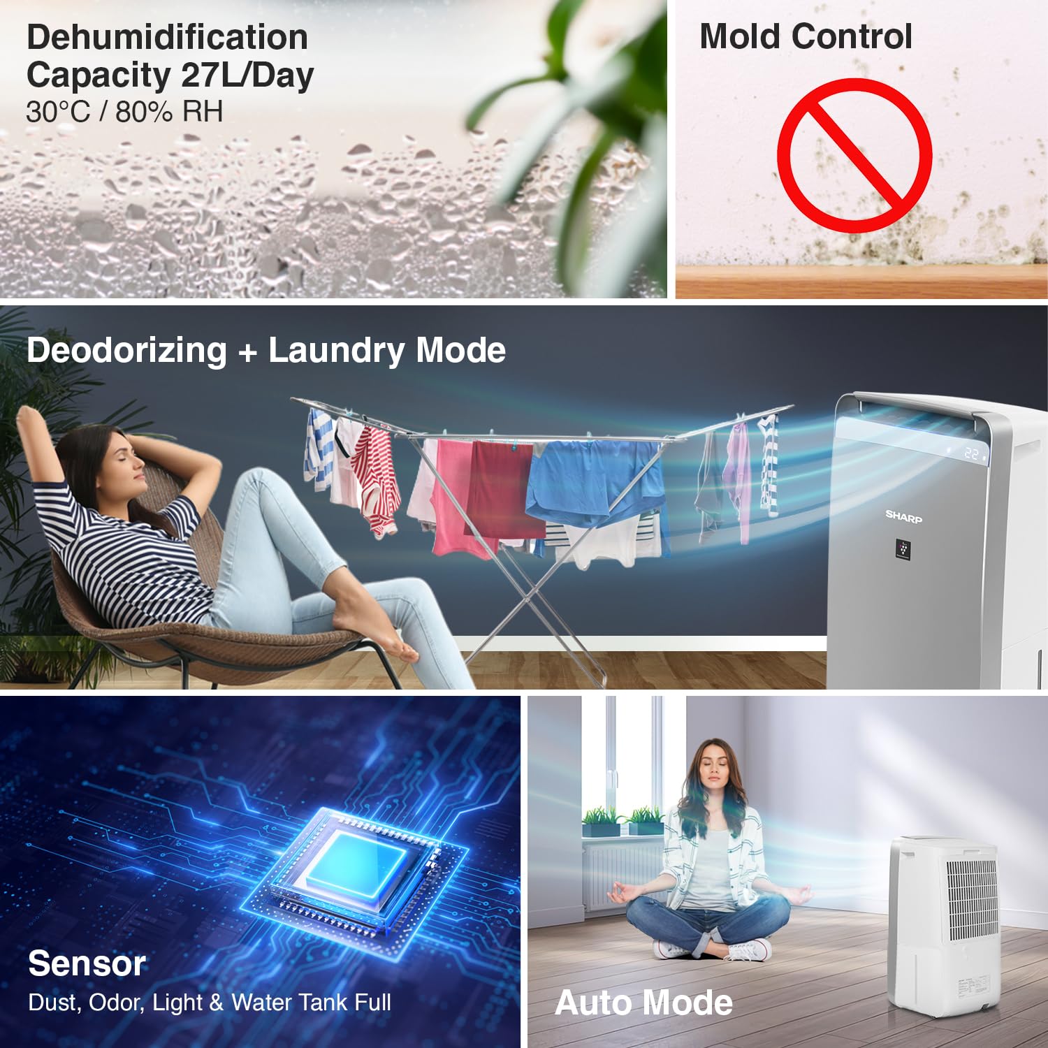 SHARP DW-J27FM-S Air Purifier with dehumidifier I Plasmacluster Tech fights against Mold Mahajan Electronics Online