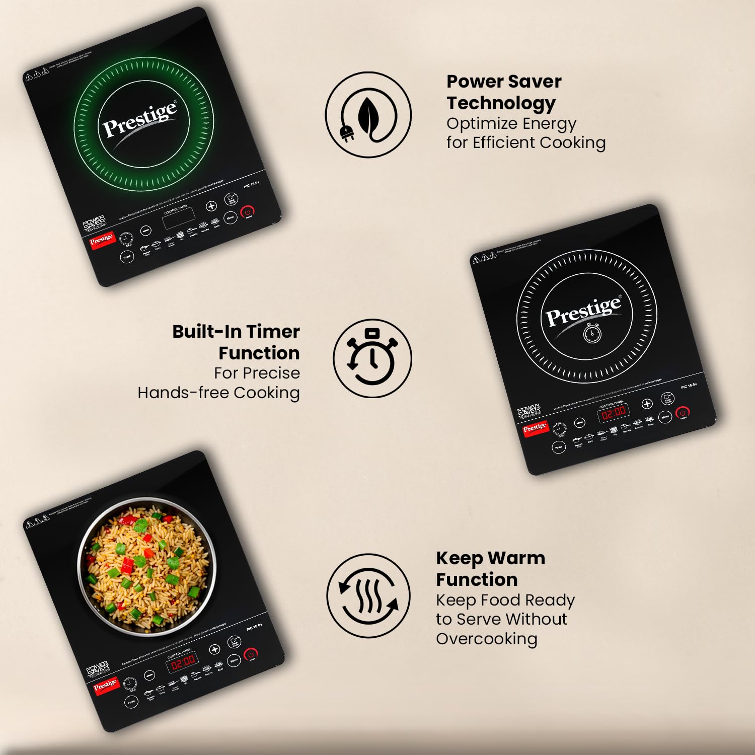 Prestige PIC 15.0 Plus 1900 Watts Induction Cooktop | 4KV Surge Protection | 7 Preset Indian Menu Options with Timer | Touch Button | Easy to Clean | Black | 1Y Warranty | BIS mahajan electronics online