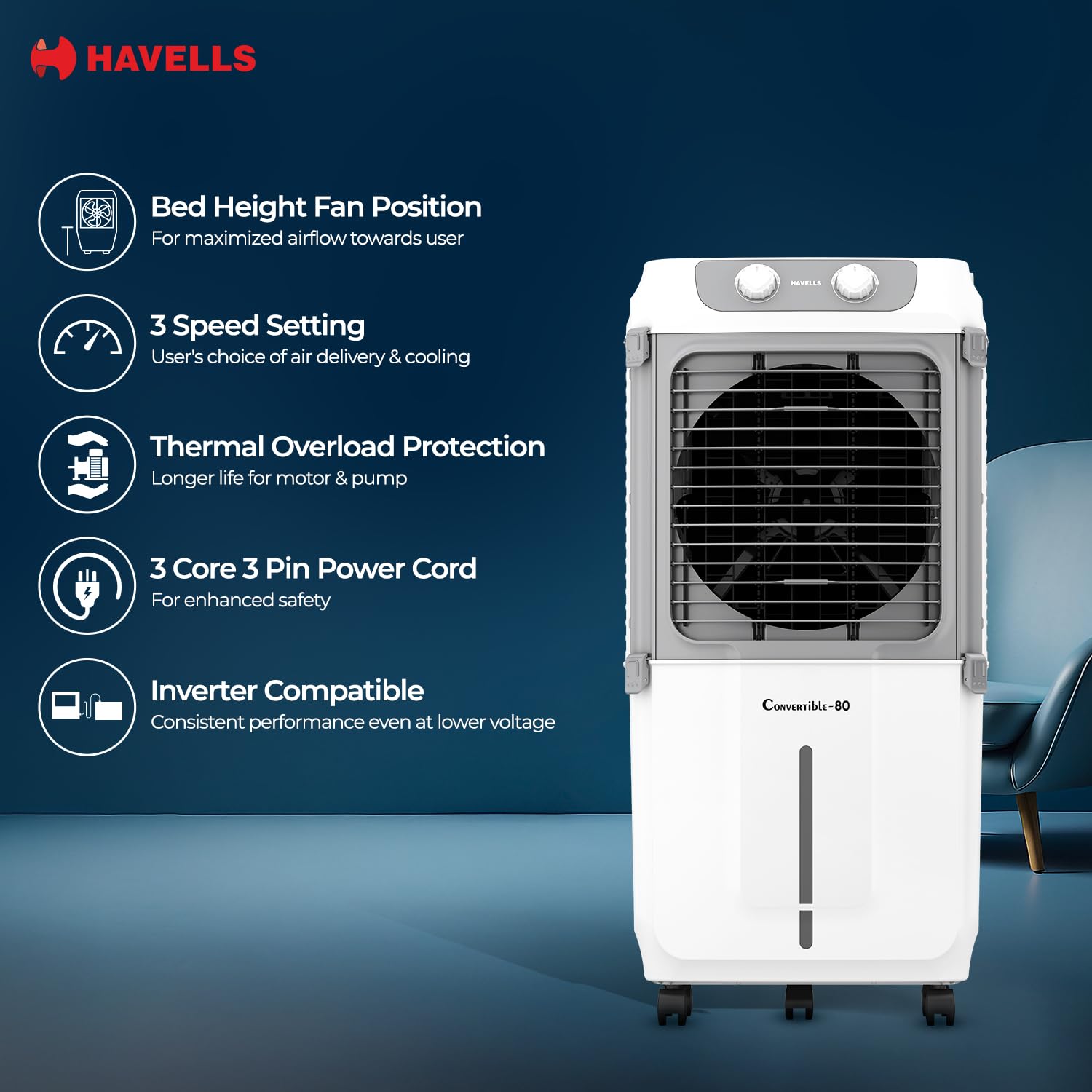 Havells 2-in-1 Convertible 80 L Desert Air Cooler for room| Dual functionality & easy storing| Can be used as side table Mahajan Electronics Online