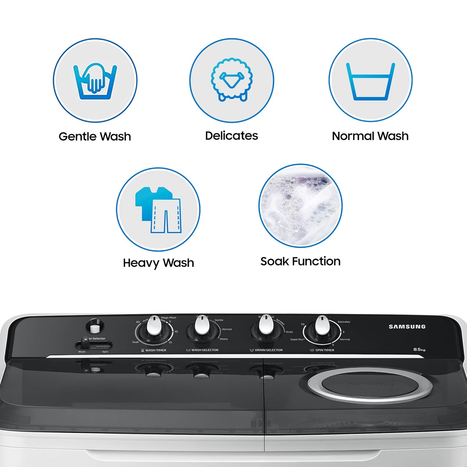 Samsung WT90C4260GG 9.0 Kg, 5 Star, Semi-Automatic Top Load Washing Machine ( Air Turbo Drying, Light Gray) Mahajan Electronics Online