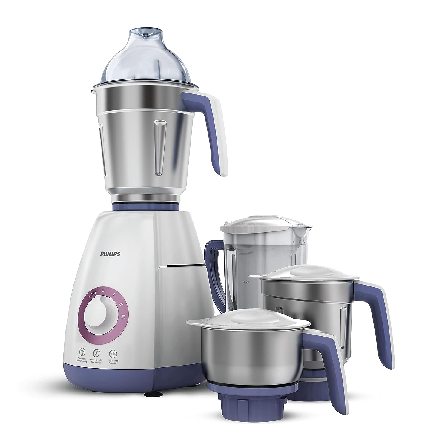 Philips Viva Collection HL7701/01 Mixer Grinder, 750 Watts, 4 Jars (Elegant Lavender and White) Mahajan Electronics Online