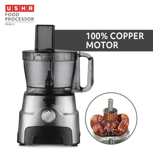 Usha FP 3811 Food Processor 1000 Watts Copper Motor with 13 Accessories(Premium SS Finish), Black and Steel Mahajan Electronics Online