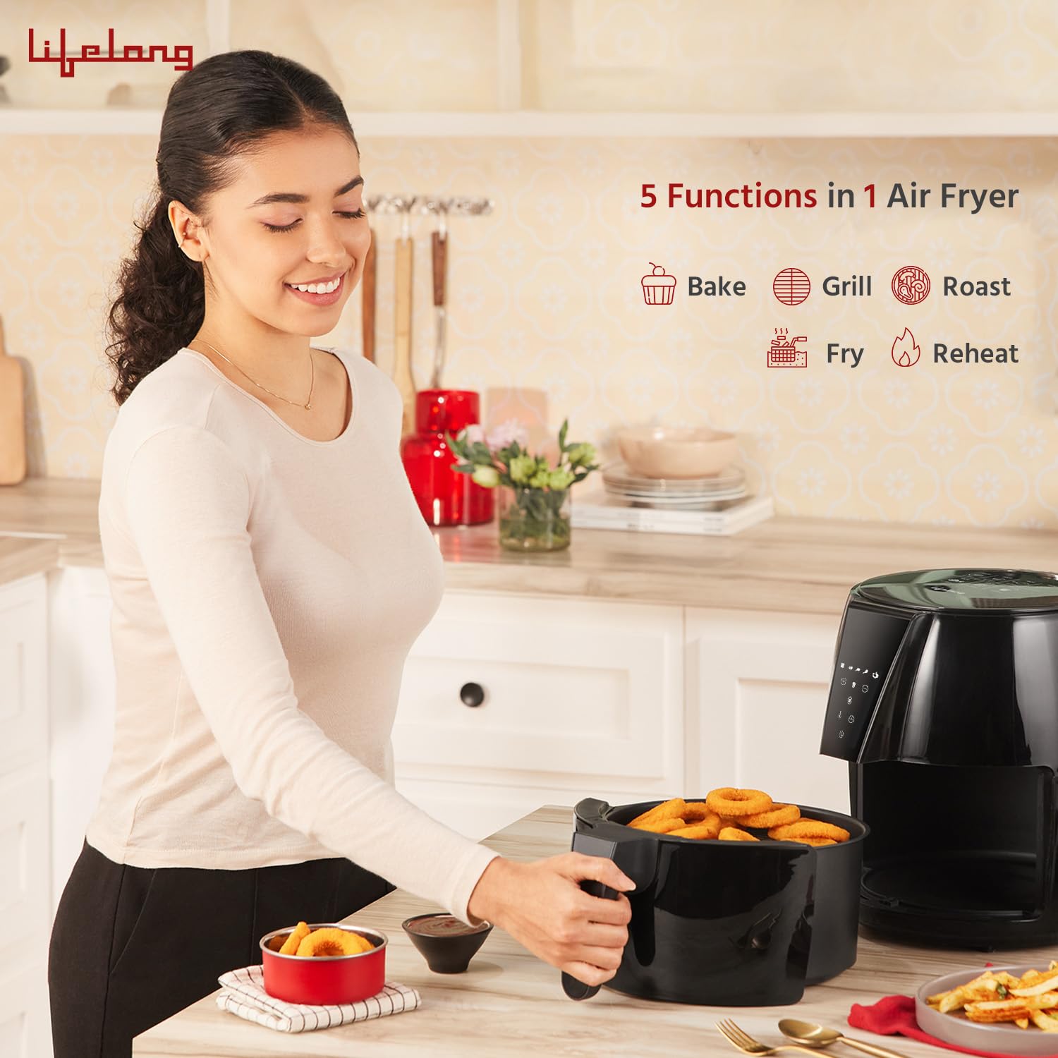 Lifelong Air Fryer | 1 Year Warranty | 1350W, 4.2L, Air Fryer for Home, Digital Air-Fryer with 6 Presets, Hot Air Circulation Mahajan Electronics Online