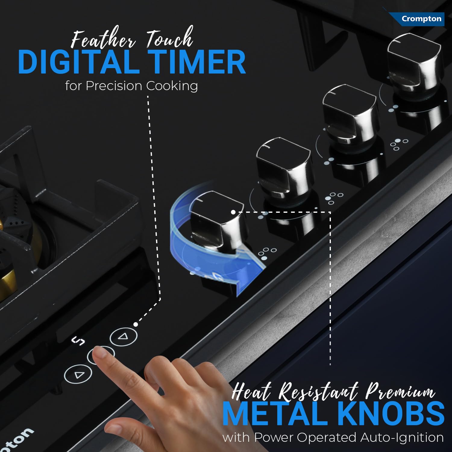 Crompton HOB-OPFB604TI-MBL Optime 60 cm 4 Burners Built-in Glass HOB with Digital Timer Mahajan Electronics Online