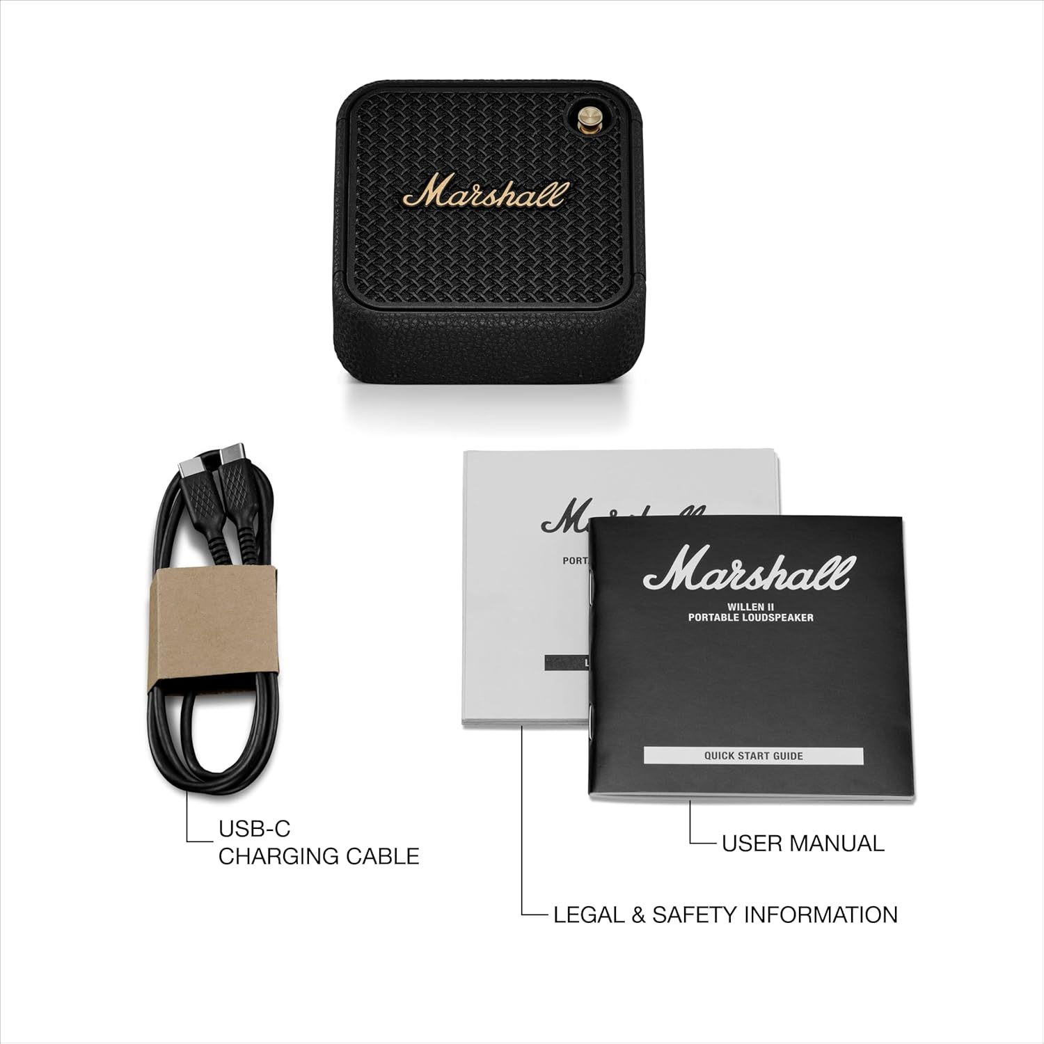 Marshall Willen II Portable Bluetooth Speaker with 17+ Hours of Portable Playtime, Dust & Waterproof (IP67) - Black & Brass Mahajan Electronics Online