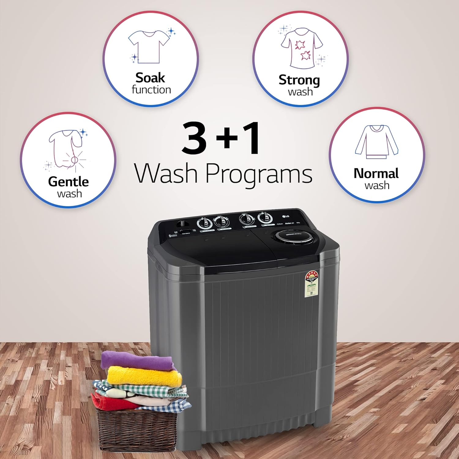 LG P8535SKMZ 8.5 Kg 5 Star Wind Jet Dry Rat Away Technology Semi-Automatic Top Loading Washing Machine Mahajan Electronics Online