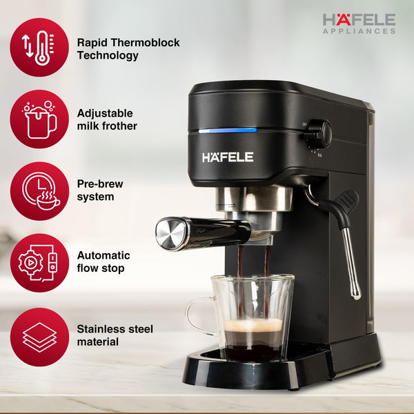 Hafele U-Kaffee Espresso Coffee Machine, 15-Bar Pressure, Single/Double  Espresso, Cappuccino Latte, Adjustable Milk Frother, 1450W New
