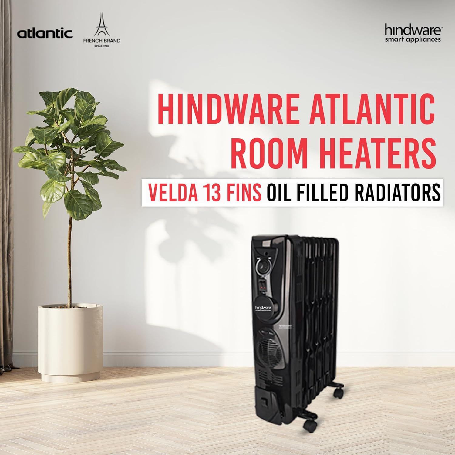 Hindware Atlantic 2900 Watt Room Heater With Ptc Fan- Velda 13 Fin With Cloth Hanger & Humidifer, Black Mahajan Electronics Online