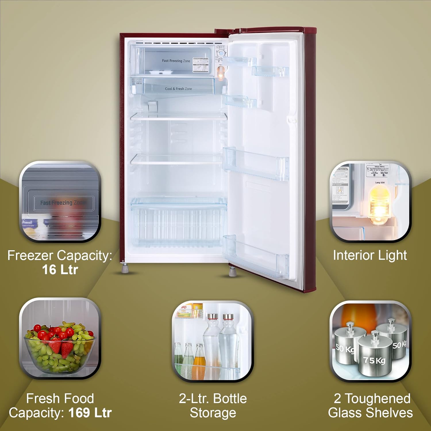 LG 185 L 3 Direct-Cool Single-Door Refrigerator (GL-B199OSED, Scarlet Euphoria, Fastest Ice Making, 2023 Model) Mahajan Electronics Online
