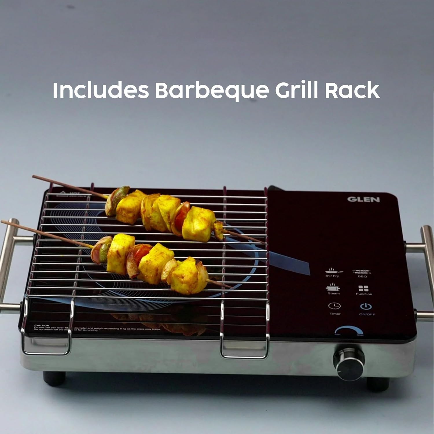 Glen 2000W Infrared SA3075IR Cooktop Stoves with Grill Rack for Barbecue, 3 Preset Cooking Modes, Crystal Glass Plate, Digital Display, Touch Control, SS Handle, Infrared Chulha Hot Plate (SA3075IR) GLEN