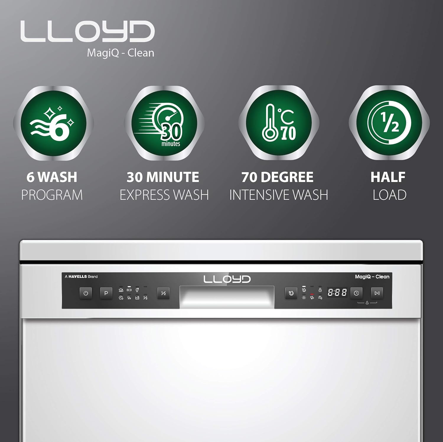 Lloyd 13 Place Settings Dishwasher (LDWF13PSE1DD) – 70°C Hot Wash, 360° Water Spray, Extra Dry, Half Load, Freestanding | Stainless Steel, Silver