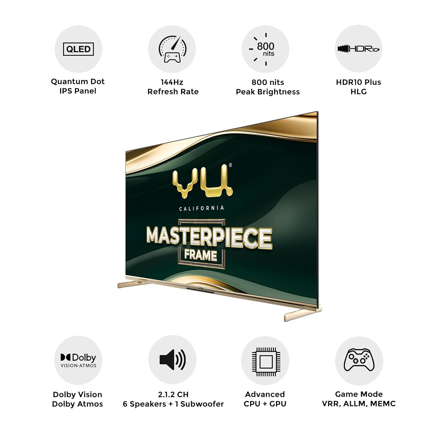 Vu 189cm (75 inches) Masterpiece Frame Series 4K QLED TV 75MASTERPIECE (Armani Gold) Mahajan Electronics Online