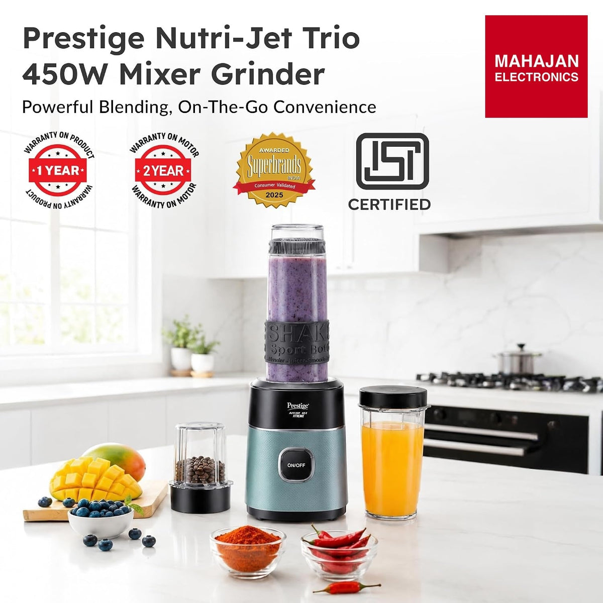 Prestige Nutri-Jet Trio 450 W Mixer Grinder – Mahajan Electronics Online.
