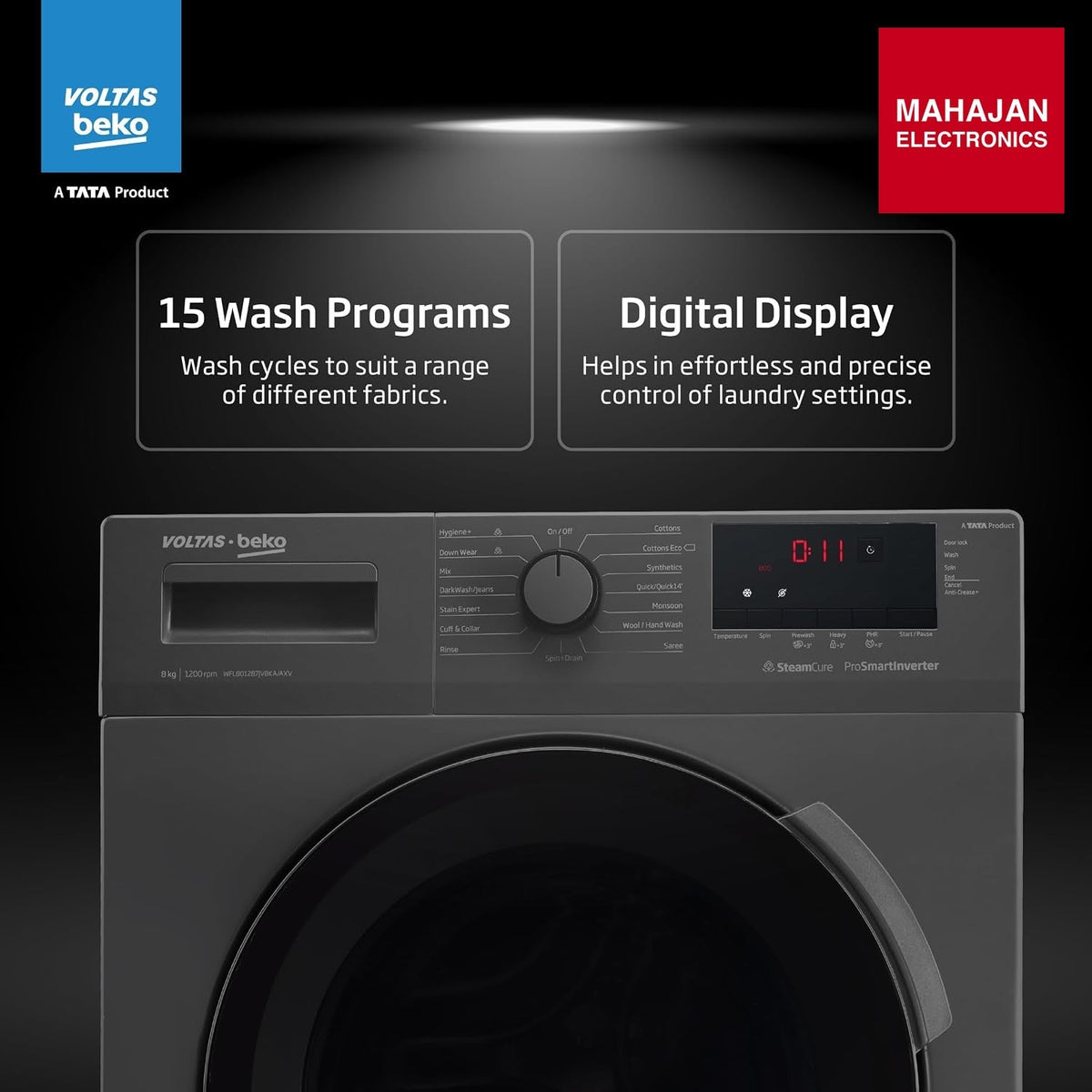Voltas Beko WFL8012B7JVBKA/AXV 8 Kg 5 Star Inverter Front Load Washing Machine, Anthracite – Mahajan Electronics Online.