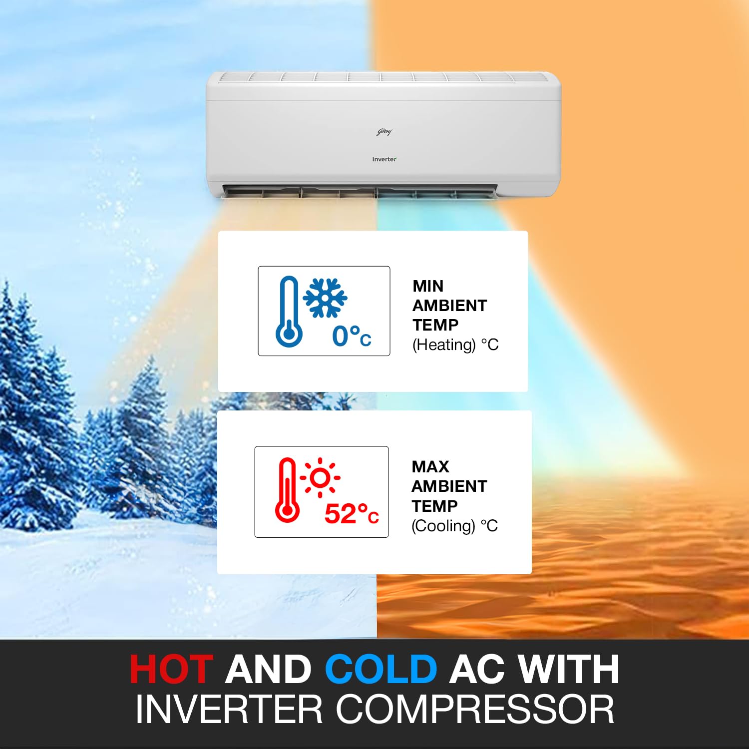 Godrej Ton Star Inverter Split AC (SIH 18ITC3 WYC, Hot Cold, 5-in-1 Convertible, Copper, 2025 Model, Years Comprehensive Warranty, White)