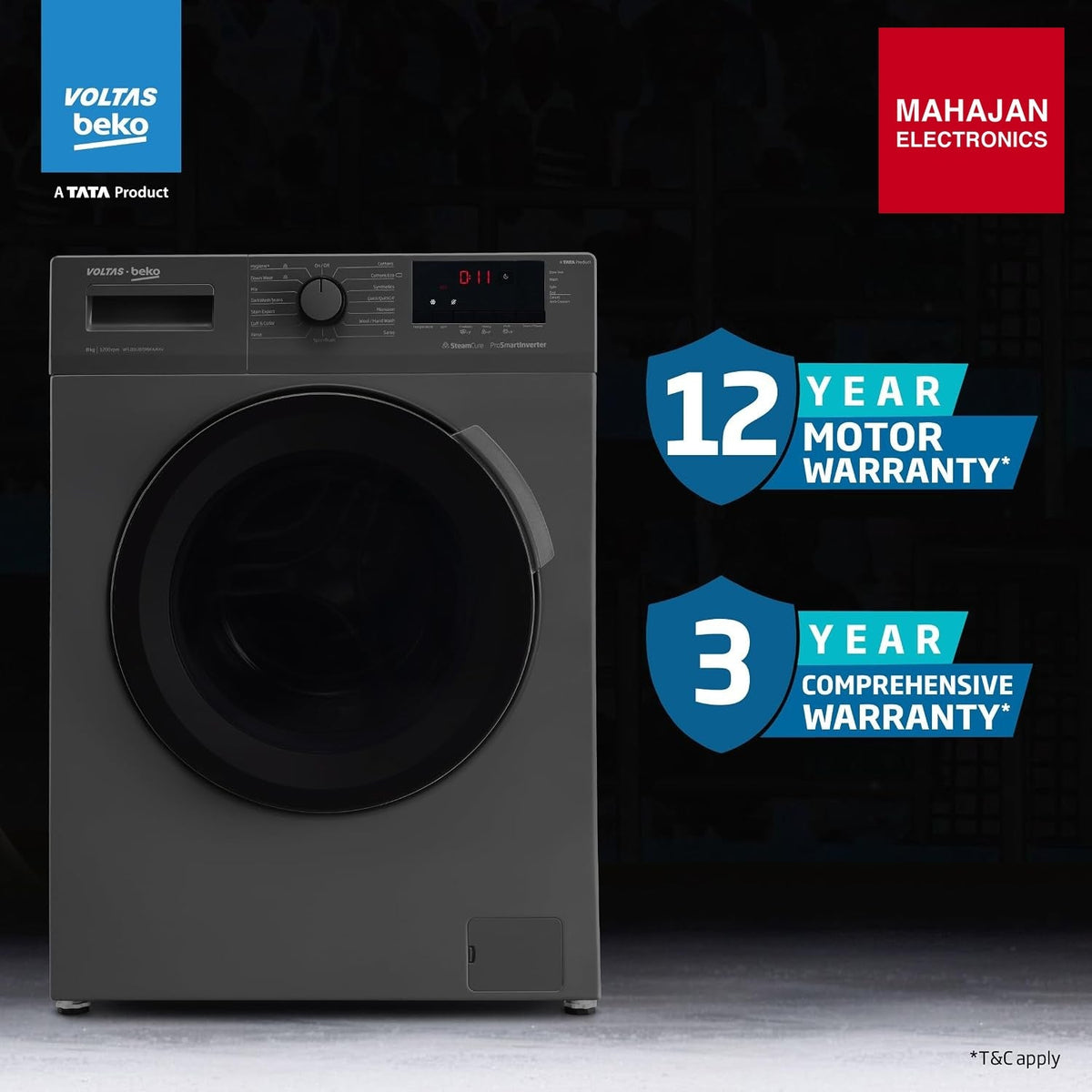 Voltas Beko WFL8012B7JVBKA/AXV 8 Kg 5 Star Inverter Front Load Washing Machine, Anthracite – Mahajan Electronics Online.