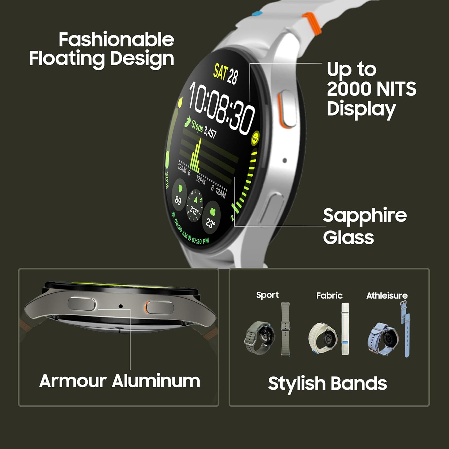 Samsung Galaxy Watch 7 (44mm, Green, BT+LTE) with 3nm Processor | Dual GPS | Sapphire Glass & Armour Aluminum Mahajan Electronics Online
