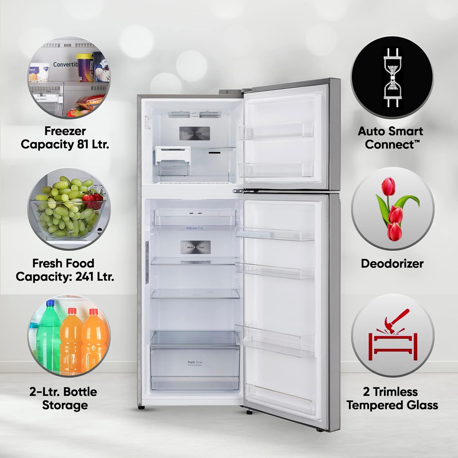 LG GL-T342TPZY 322 L 2 Star Frost-Free Smart Inverter Wi-Fi Double Door Refrigerator Appliance (Shiny Steel, Convertible & Door Cooling+)