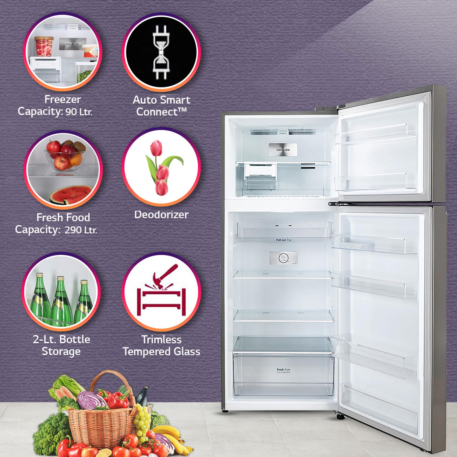 LG GL-S412SPZY 380 L 2 Star Frost-Free Smart Inverter Double Door Refrigerator ( Shiny Steel, Convertible) Mahajan Electronics Online