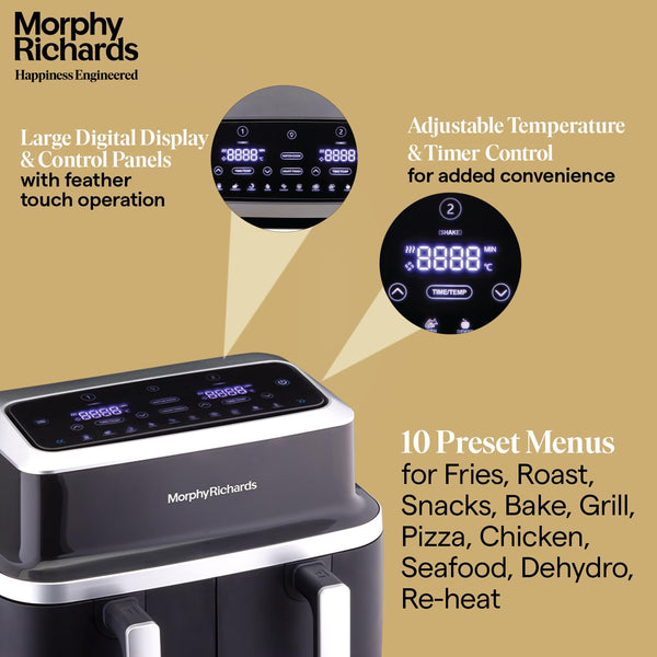 Morphy Richards DuoCrisp Litre Air Fryer with Two Independent Baskets  2500W Power 10 Preset Menus Dual Fan Technology Touch Control  2-Year