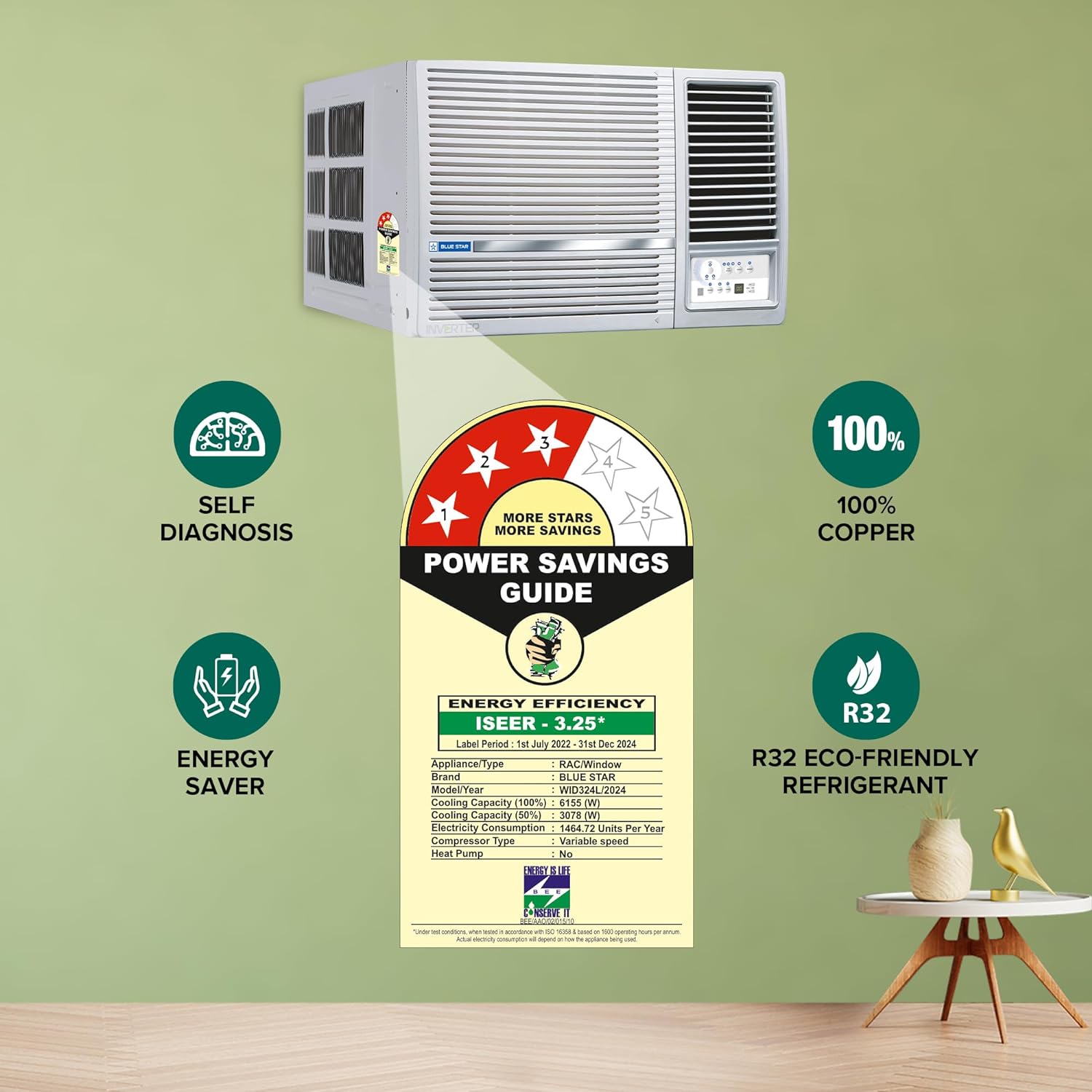 Blue Star WID324L 2 Ton 3 Star Inverter Window AC (Copper, Turbo Cool, Fan Modes-Auto Mahajan Electronics Online