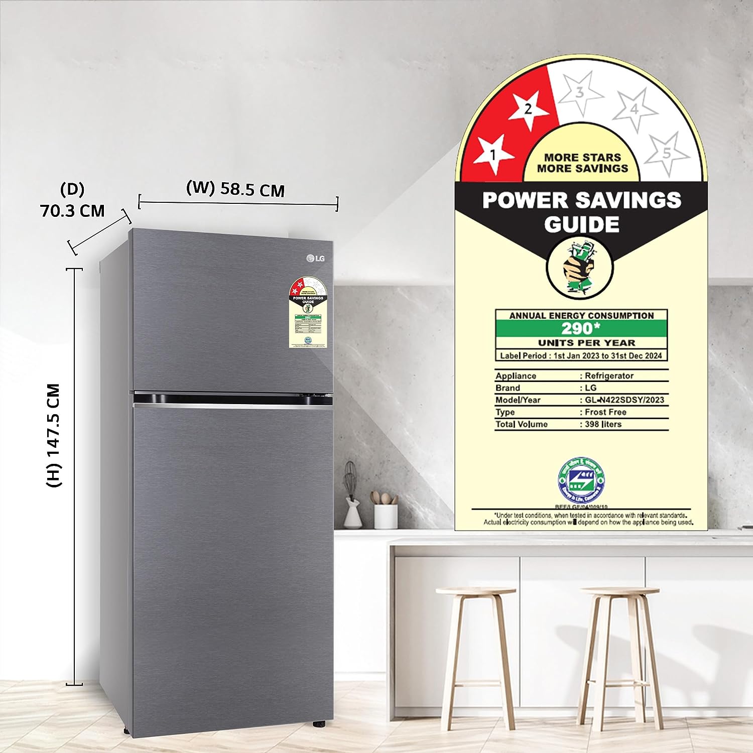 LG GL-N422SDSY 398 L 2 Star Frost-Free Smart Inverter Double Door Refrigerator ( Dazzle Steel, Express Freeze, Gross Volume – 423 Ltr.) Mahajan Electronics Online