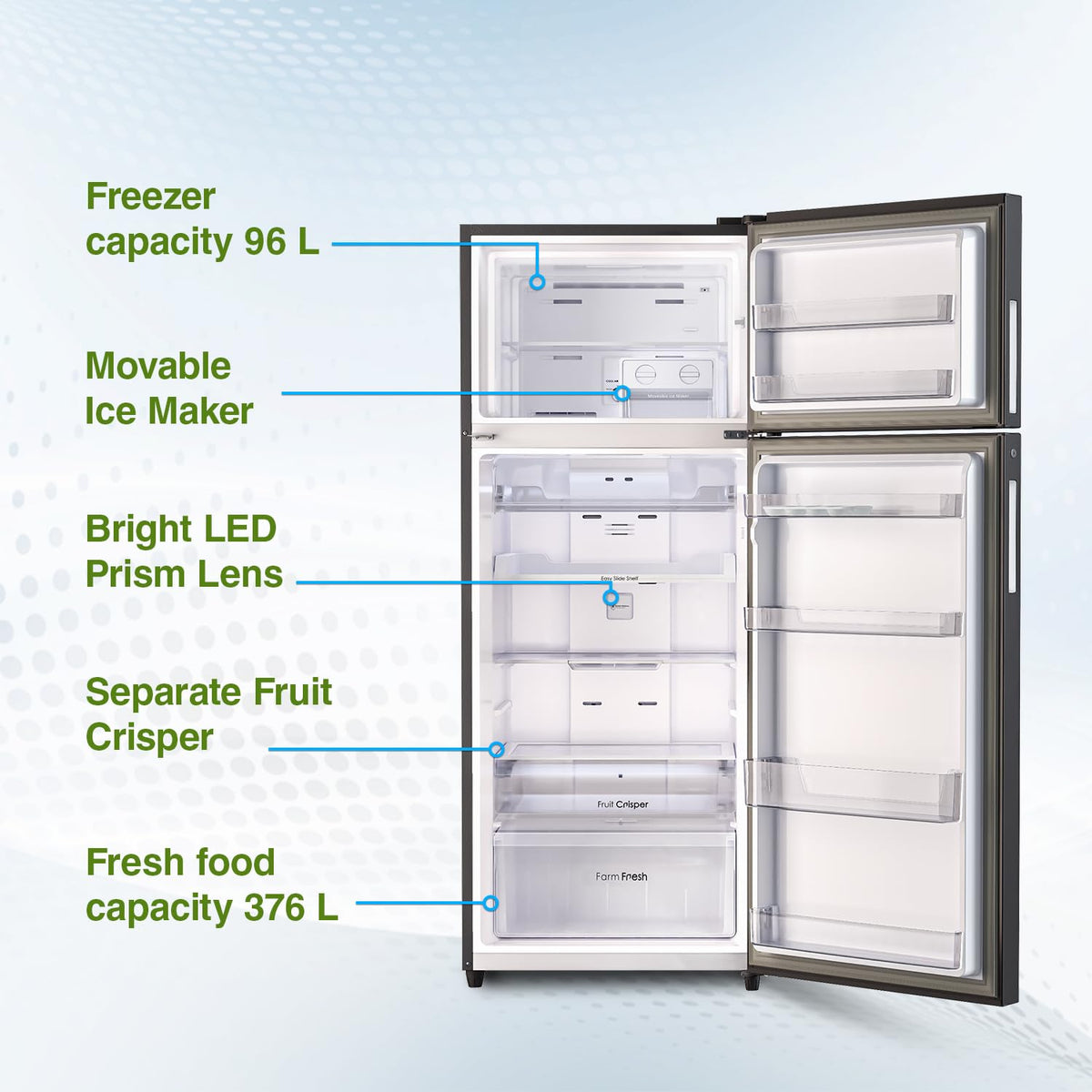 Godrej RT EONREGALIS 517AN RCI MT BK 472L 2 Star inverter double-door refrigerator, matte black – Mahajan Electronics Online.