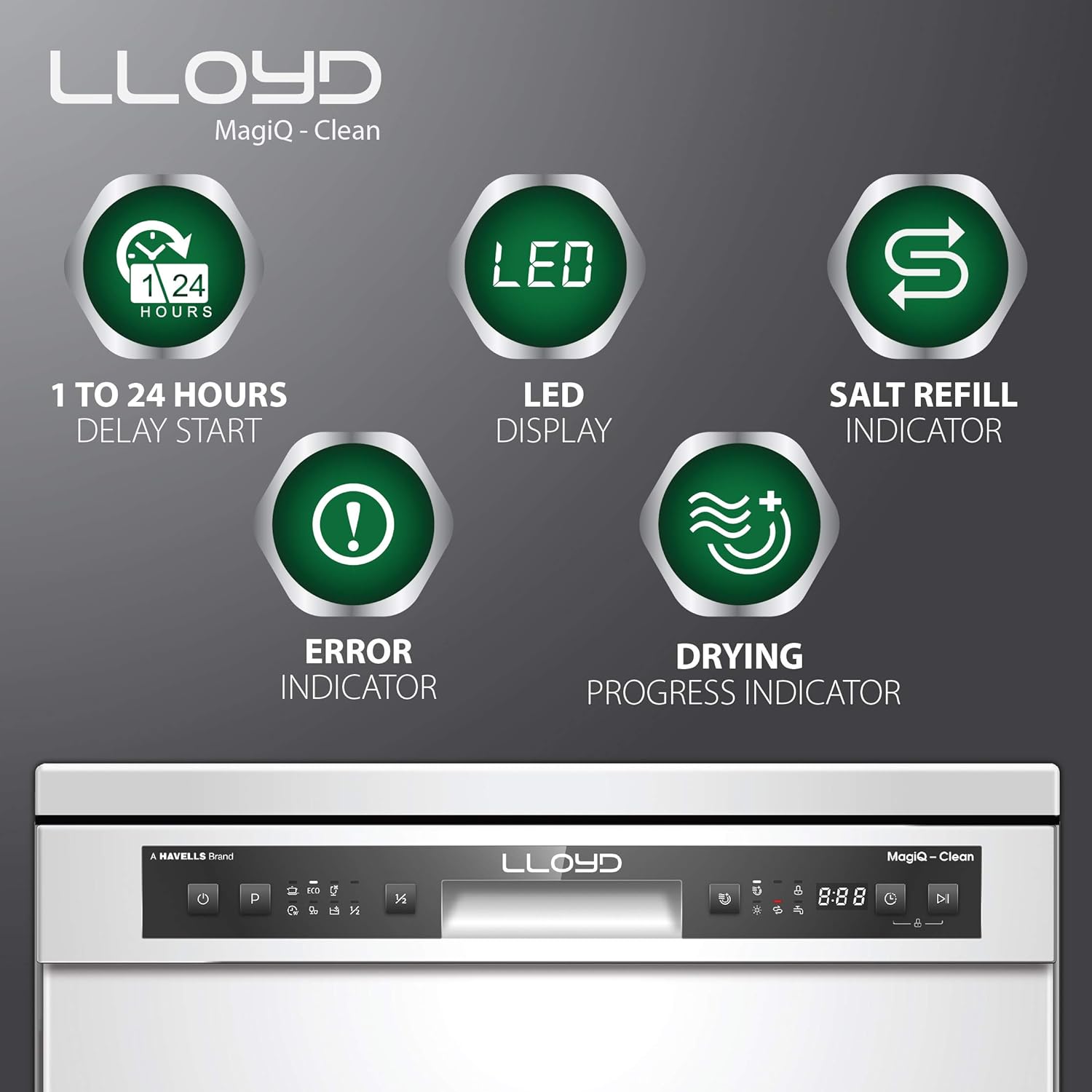 Lloyd 13 Place Settings Dishwasher (LDWF13PSE1DD) – 70°C Hot Wash, 360° Water Spray, Extra Dry, Half Load, Freestanding | Stainless Steel, Silver