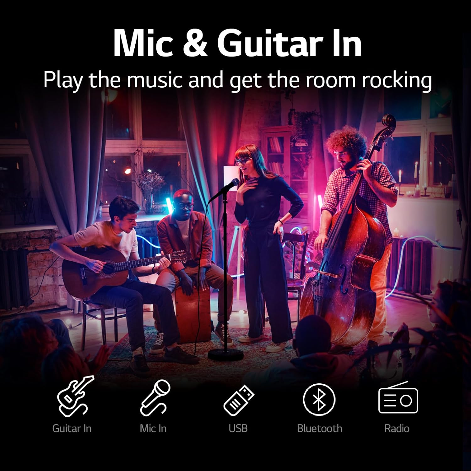 LG XBOOM RNC7 Party Speaker, Multi Color Lighting, Karaoke Feature, 1 Mic + 1 Guitar Input, Wireless Party Link, USB, Bluetooth Connection, XBOOM App Mahajan Electronics online