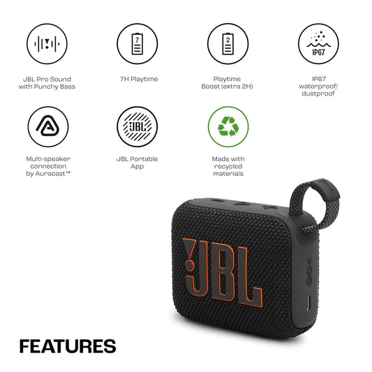 JBL Go 4, Wireless Ultra Portable Bluetooth Speaker, Pro Sound, Vibrant Colors, Water & Dust Proof, Type C (without Mic, Black) Mahajan Electronics Online