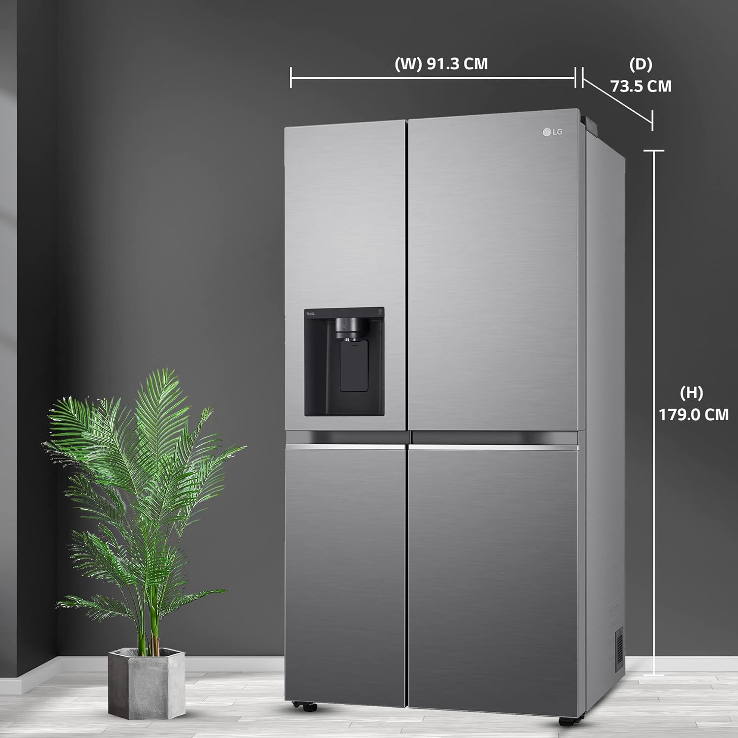 LG GL-L257CPZ3 630L  Frost Free Side by Side Refrigerator, Shiny Steel, Convertible