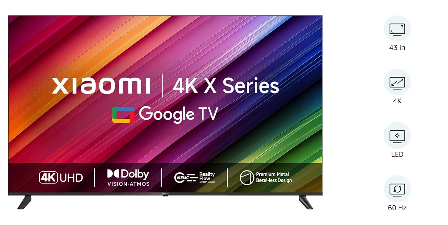 Mi Xiaomi L43MA-AUIN 108 cm (43 inches) X Series 4K LED Smart Google TV (Black) Mahajan Electronics online