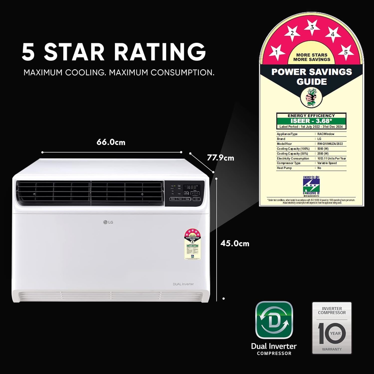 LG RW-Q18WUZA 1.5 Ton 5 Star DUAL Inverter Window AC (Copper, Convertible 4-in-1 cooling Mahajan Electronics Online