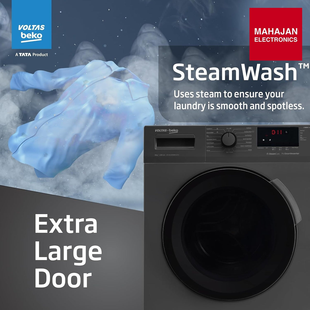 Voltas Beko WFL8012B7JVBKA/AXV 8 Kg 5 Star Inverter Front Load Washing Machine, Anthracite – Mahajan Electronics Online.