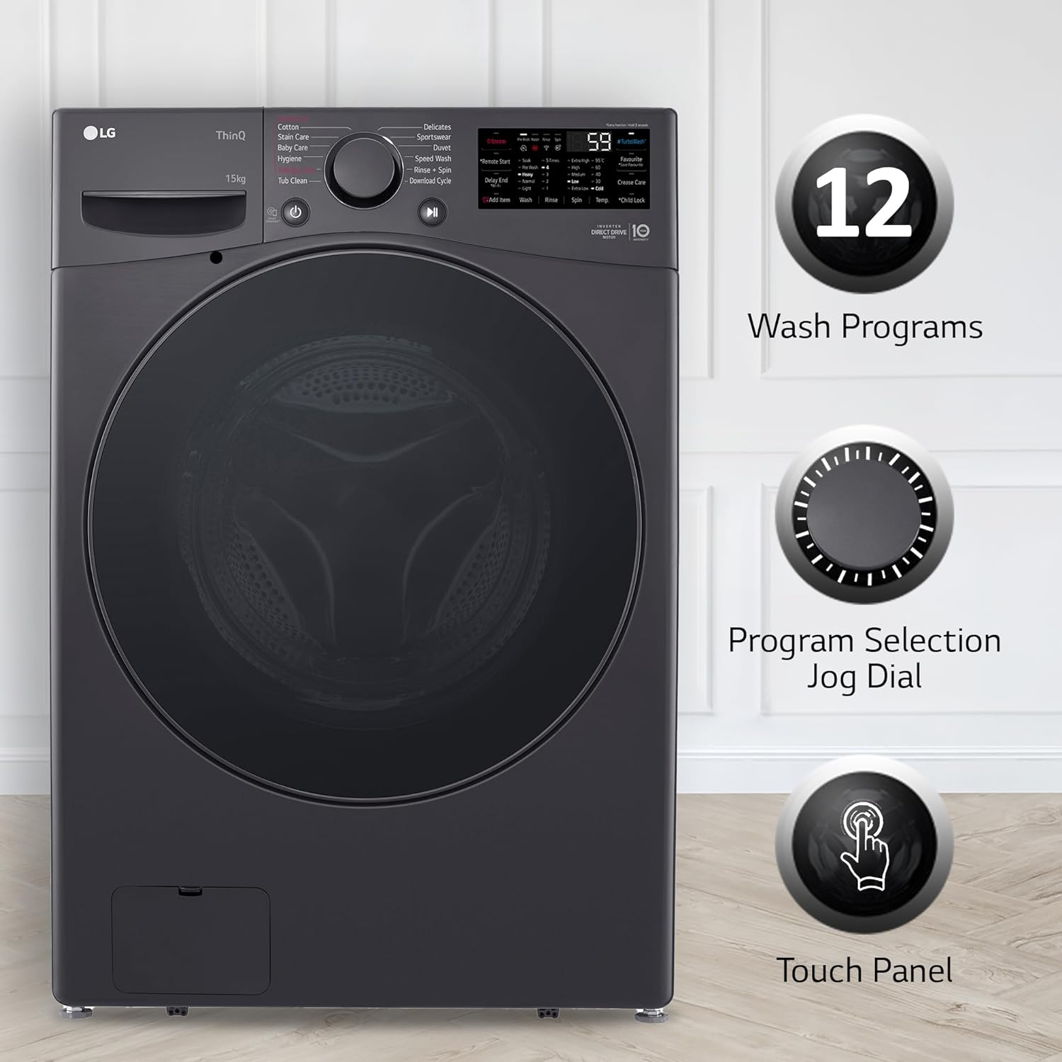 LG FHT1415ZTM 15 Kg 4 Star AI Direct Drive Wi-Fi Inverter Fully Automatic Front-Loading Washing Machine Mahajan Electronics Online