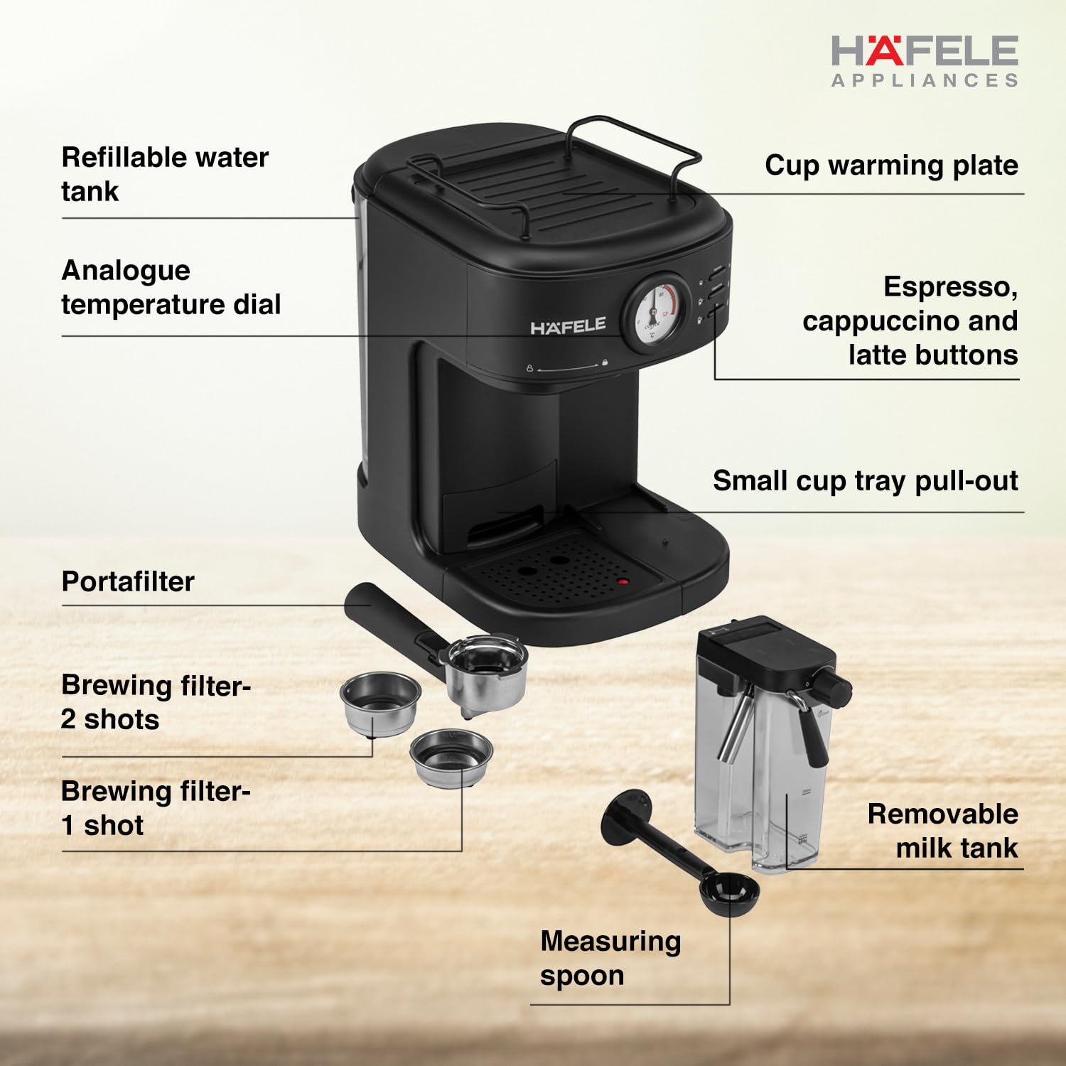 Hafele U-Kaffee Plus Coffee Machine, 15-Bar Pump Pressure Mahajan Electronics Online