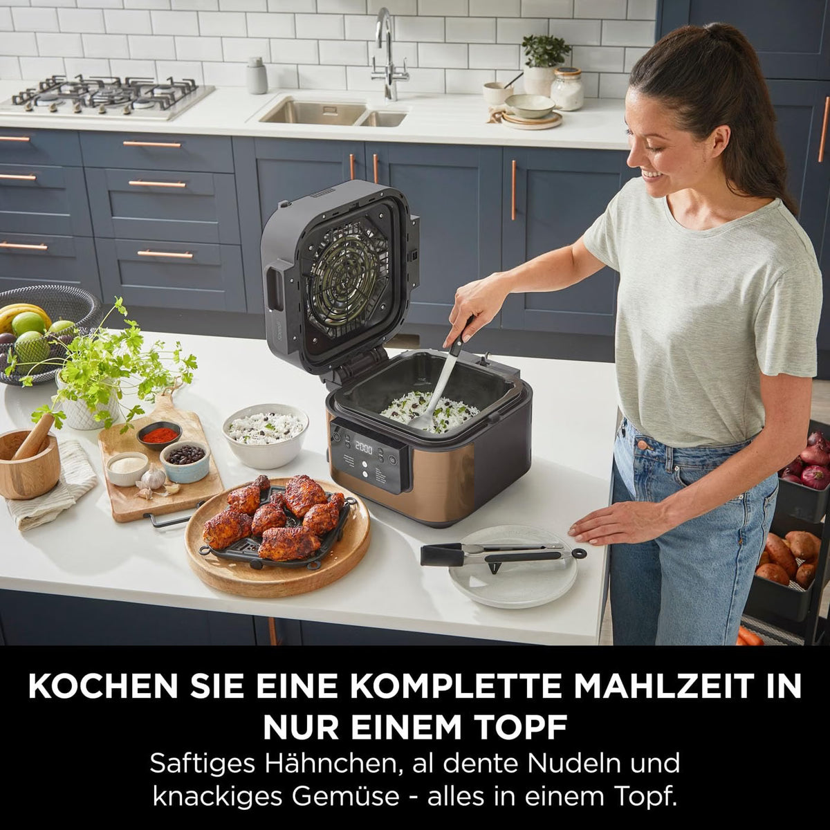 Ninja ON400EUCP Speedi 10-in-1 Fast Pressure Cooker, Air Fryer, Air Fryer and Multicooker, 5.7L, Meals for 4 in 15 Minutes, Steam, Grill, Bake, Roast, Stew and More, Black and Copper Ninja online mahajan electronics
