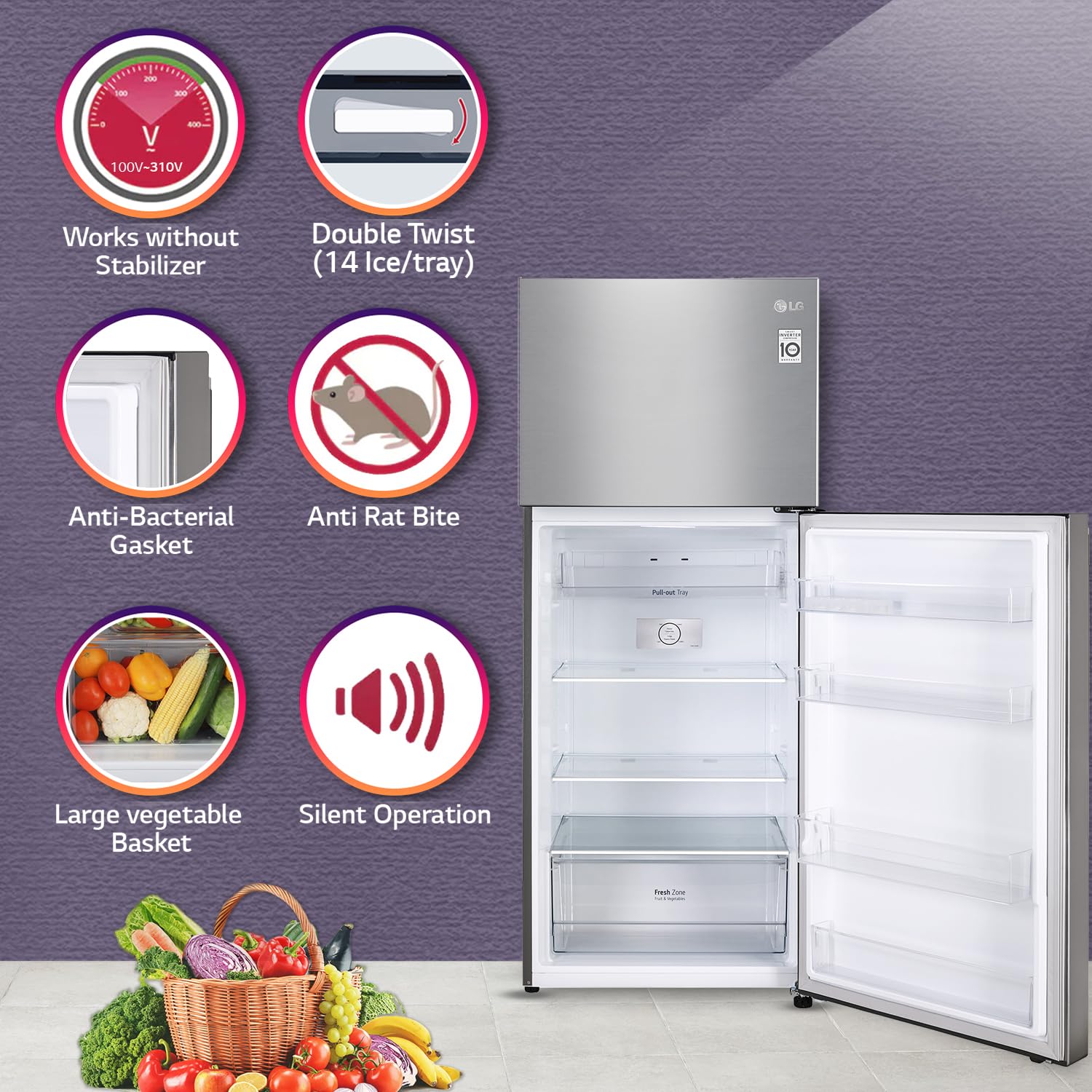 LG GL-S412SPZY 380 L 2 Star Frost-Free Smart Inverter Double Door Refrigerator ( Shiny Steel, Convertible) Mahajan Electronics Online